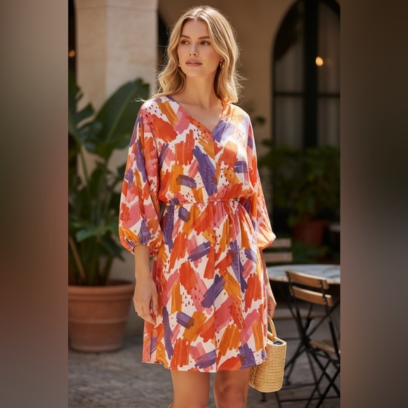Emily Wonder Dresses & Skirts - Emily Wonder Vibrant Long Sleeve Abstract Dress